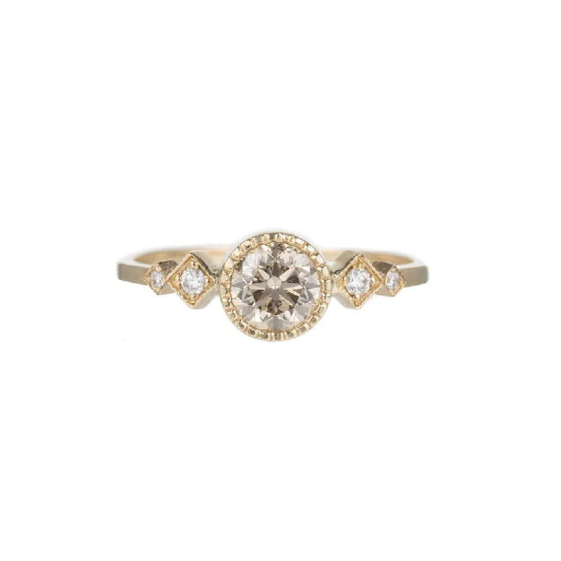 Champagne Diamond Solitaire Echo Ring