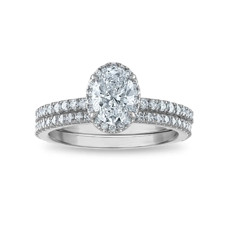 Signature EcoLove 1-1/2 CTW Lab Grown Diamond Halo Bridal Set in 14KT White Gold