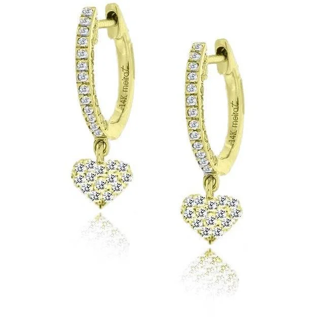 Meira T  Yellow Gold Pave Diamond Hoop Huggie Earrings