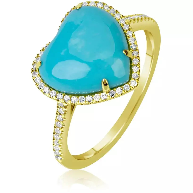 Meira T  Yellow Gold Turquoise and Diamond Halo Ring