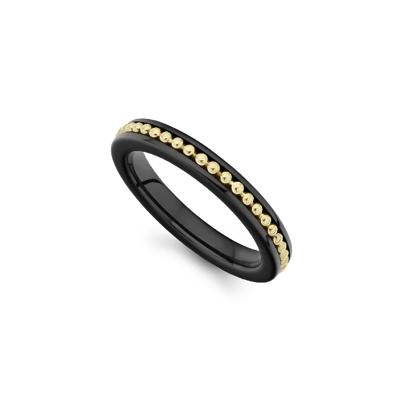 Meridian 18K Gold Caviar and Black Ceramic Stacking Ring