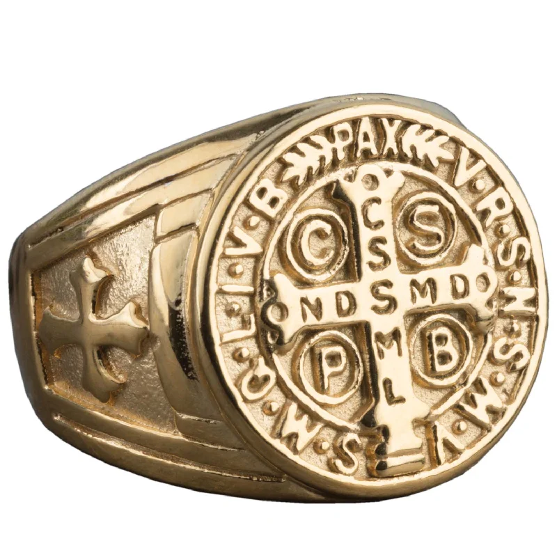 St Benedict Men's Gold Plated Ring