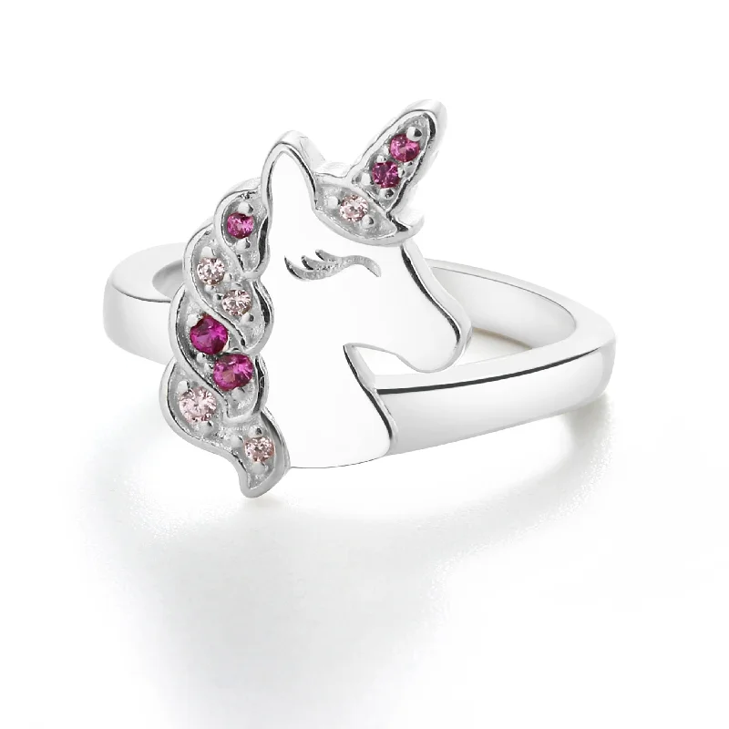Get The Best Deals On Timeless Jewelry Pieces Sterling Silver Kid's Pink Unicorn Ring with CZs