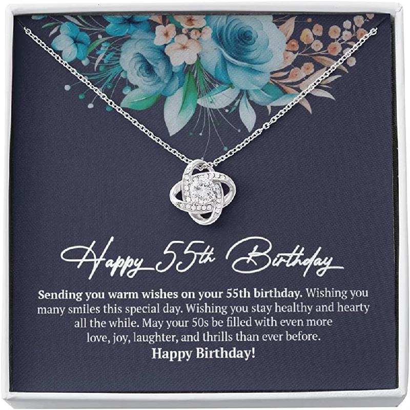 55th Birthday Necklace Gift White Gold Love Knot Necklace Happy Dainty Message Jewelry Necklace With Message Card