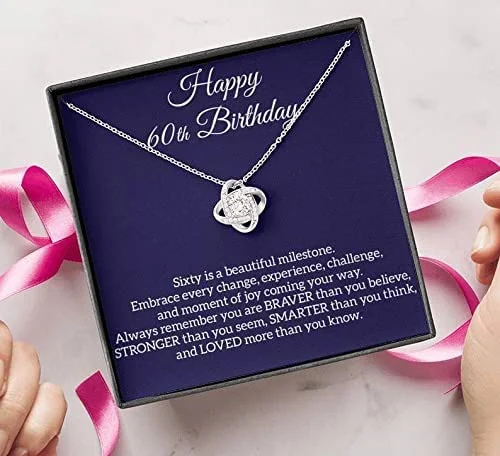 60th Birthday Necklace The Love Knot Necklace Gift For Her 14k White Gold Silver Birthday Necklace Grandma Unique