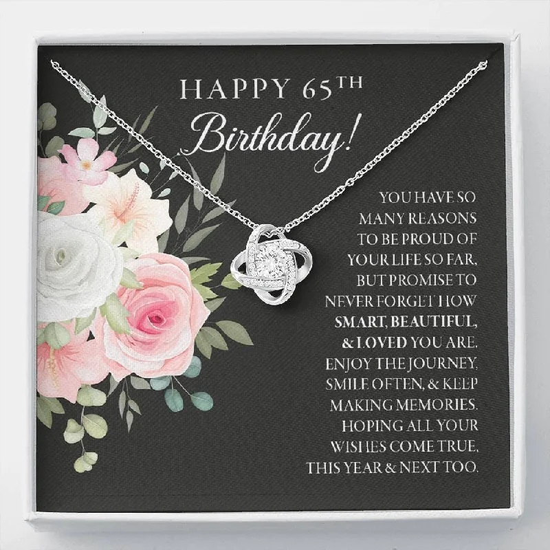 65th Birthday Necklace Gift for her Sixty-five years old jewelry present with pink floral message card Unique Gift