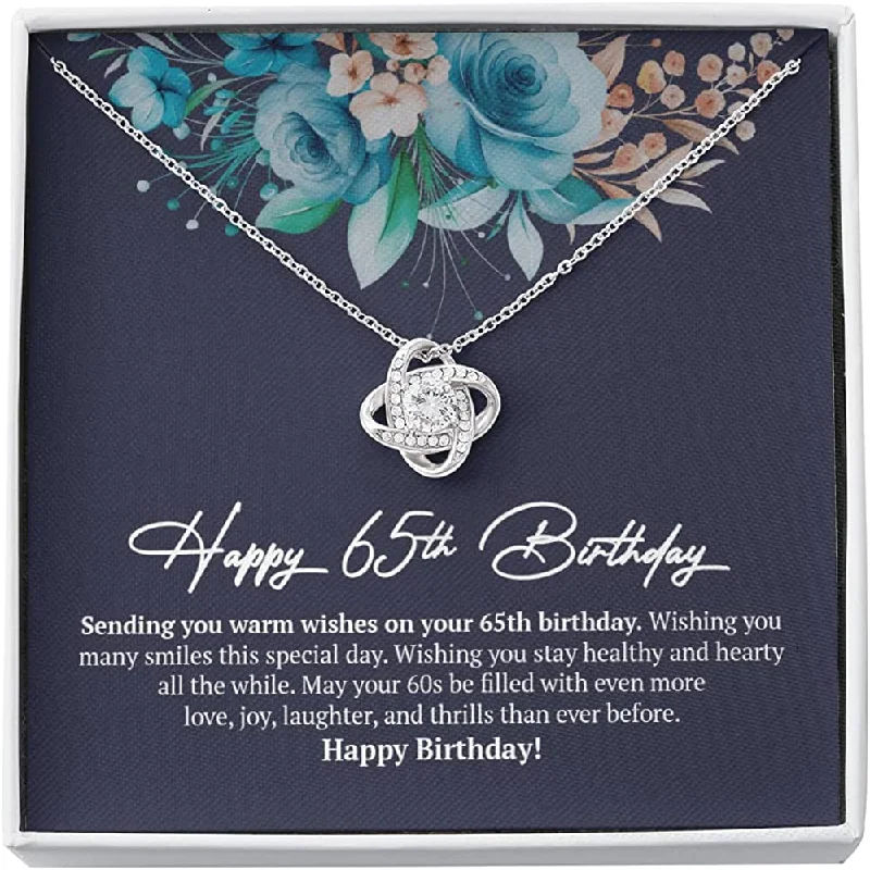 65th Birthday Necklace Gift White Gold Love Knot Necklace Necklace With Meaningful Message Card & Gift Box active