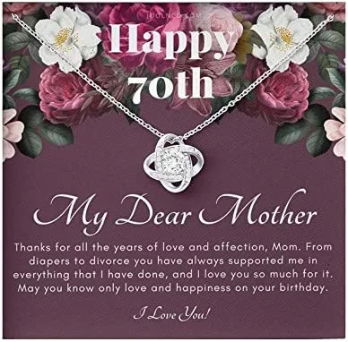 70th Birthday Necklace My Dear Mother Red Flower Frame Card With Knot Love Pendant Necklace Box Gift For Mom Box Gift