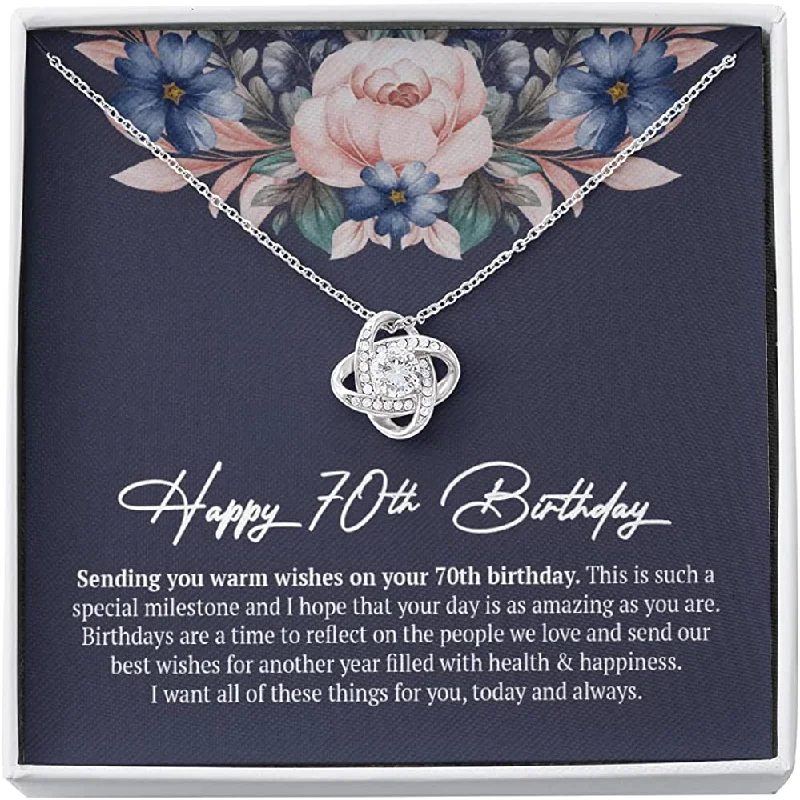 70th Birthday Necklace White Gold Love Knot Necklace Personalized Gifts Custom Card Message Necklace Handmade