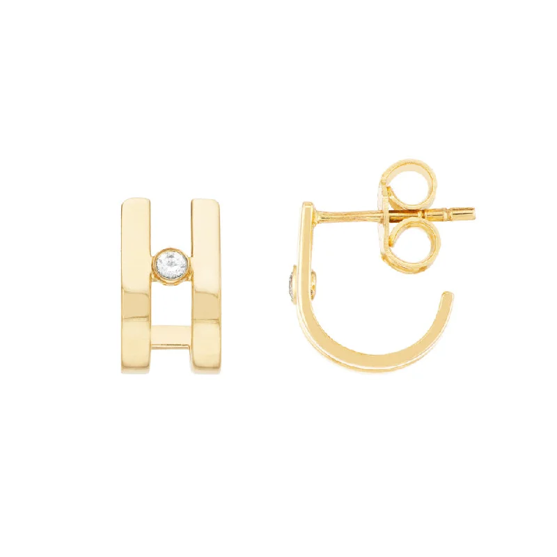 Affordable Glamour – Premium Jewelry For Less 14k Diamond Bezel in Open J-Huggie Earrings