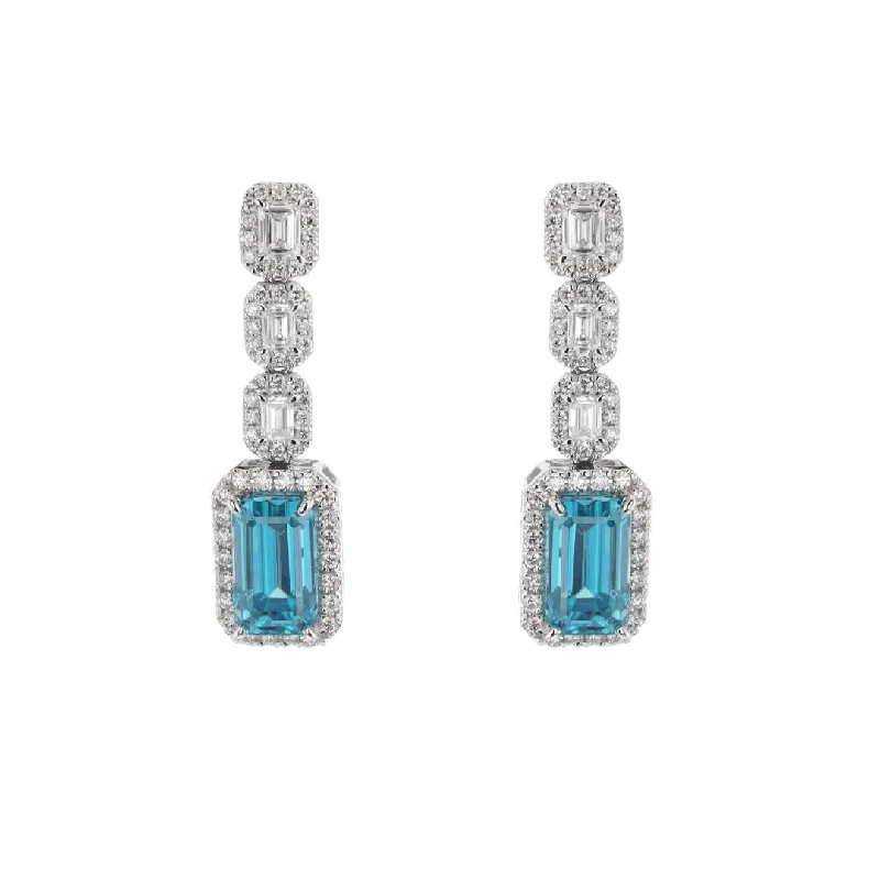 Breathtaking Jewelry At Limited-Time Savings Blue Zircon & Diamond Halo Drop Earrings