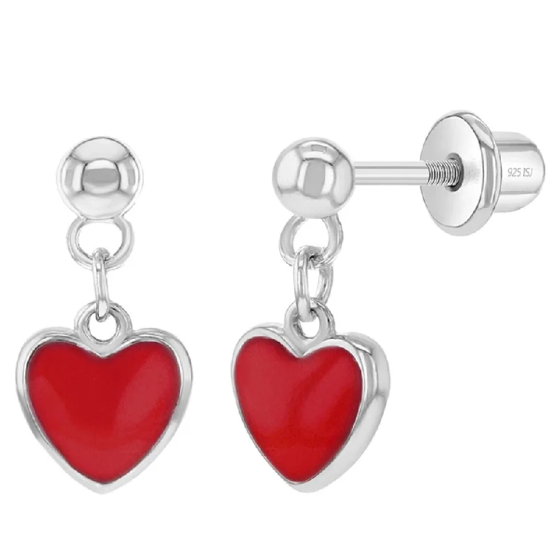 Shop Handcrafted Jewelry At Special Promotional Rates Children's Sterling Silver & Red Enamel Heart Dangle Screwback Earrings