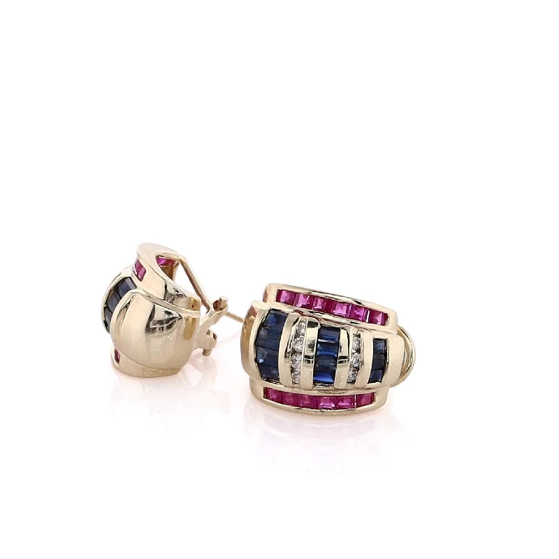 Don't Miss Out – Shop Elegant Jewelry For Less Estate 14 Karat Yellow Gold Diamond, Ruby, and Sapphire Earrings