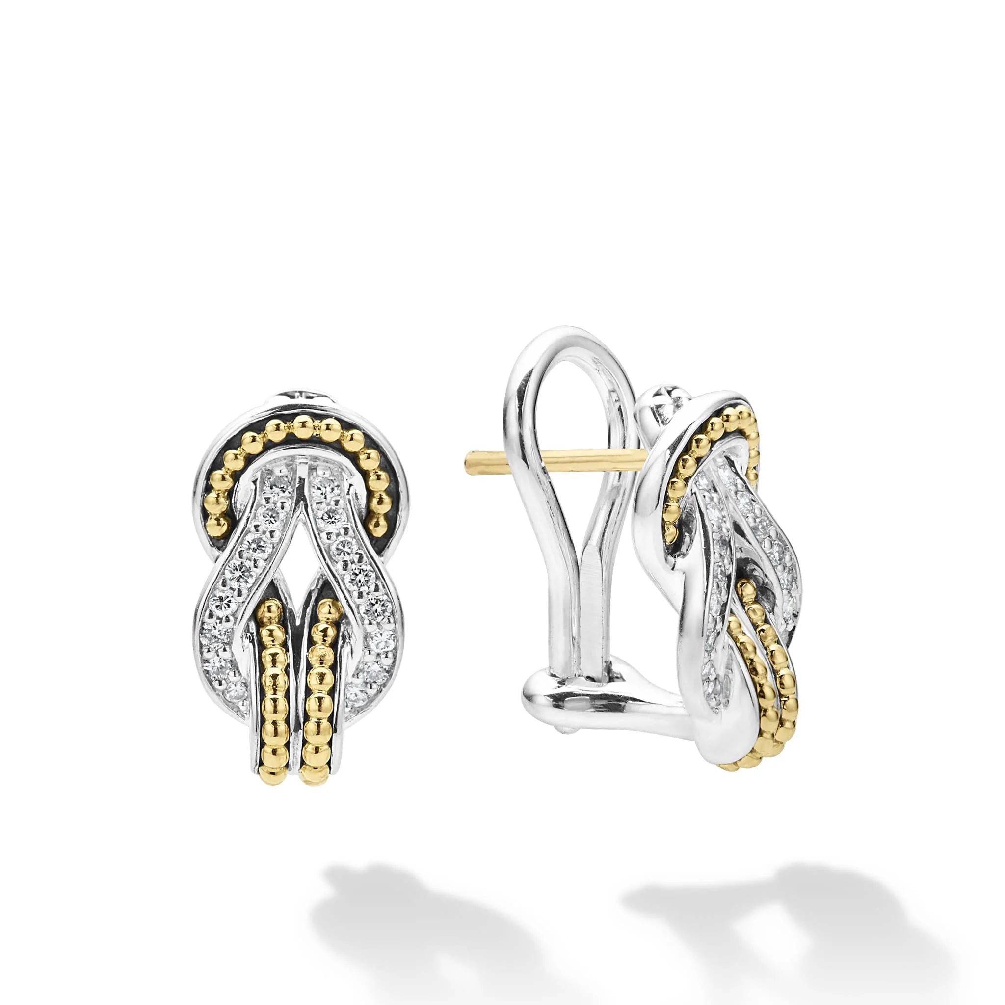 Discounted Jewelry For A Glamorous Look Lagos Newport Large Two-Tone Knot Diamond Omega Clip Earrings