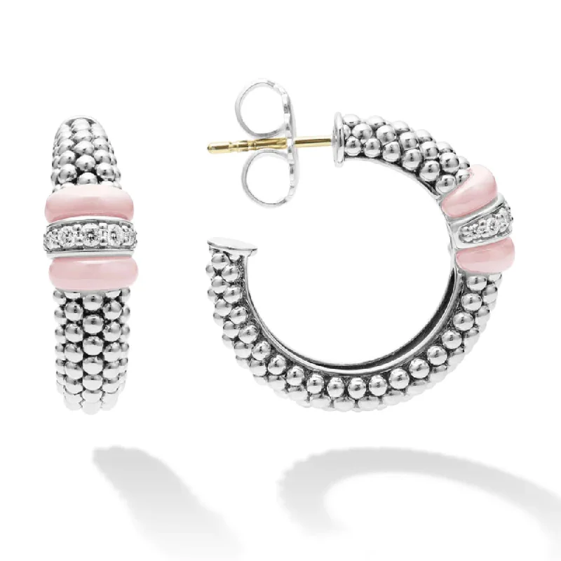 Last Chance To Grab Your Favorite Jewelry At A Discount Lagos Pink Caviar Ceramic Caviar Diamond Hoop Earrings