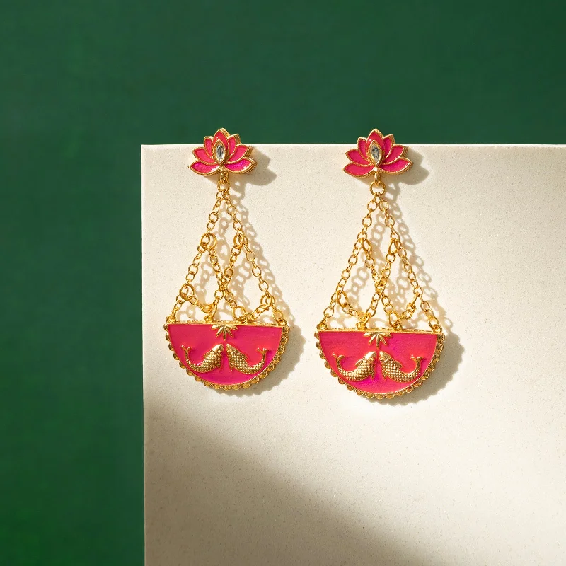 High-Quality Gemstone Jewelry For Special Occasions Manmarziyan Fuschia Pink Truck Art Earrings