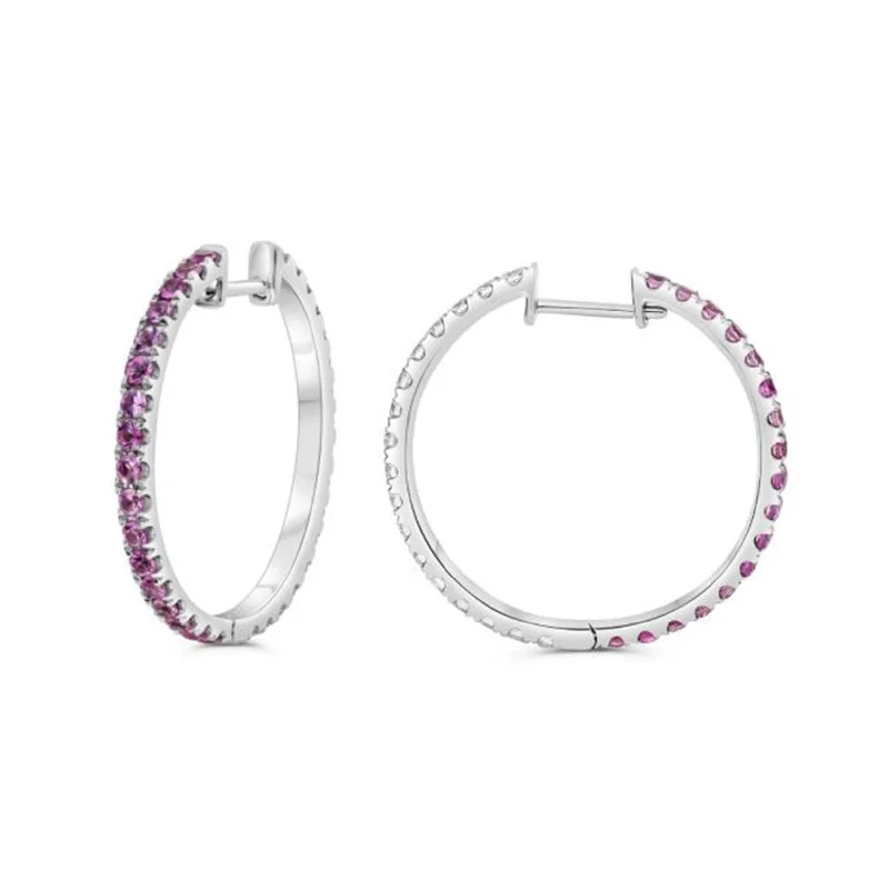 Grab Your Favorite Jewelry At The Lowest Prices Pink Sapphire & Diamond Hoop Earrings