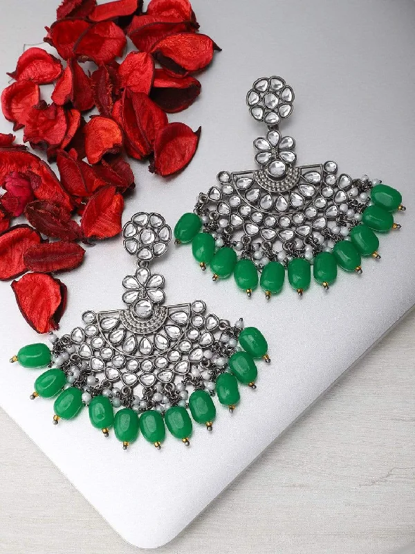 Luxury Jewelry Clearance – Shop Premium Styles Now Rubans Black Metal Kundan  Statement Chandbali Earrings