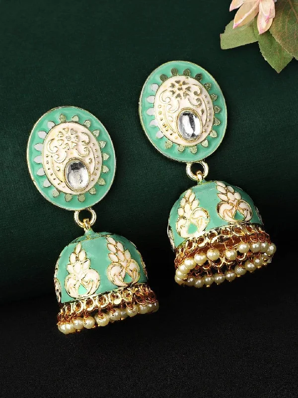 Make Every Moment Shine – Jewelry Discounts Available Rubans Gold Toned Enamel Stone Studded Jhumka Earring