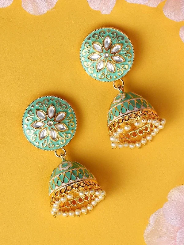 Save On Luxury Jewelry Pieces – Limited-Time Offers Rubans Gold Toned Handcrafted Enamel Stone Jhumka Earring