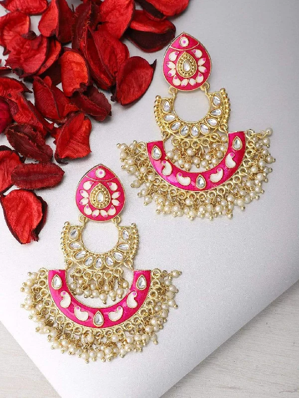 Affordable Glamour – Premium Jewelry For Less Rubans Gold Plated Enamel Pearl Chandbali Earrings