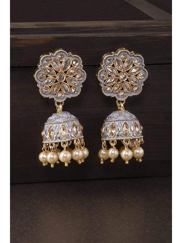 Flash Sale On Stunning Jewelry – Don't Miss Out Rubans Gold Plated Grey Enamel AD Studded Pastel Statement Jhumka Earrings