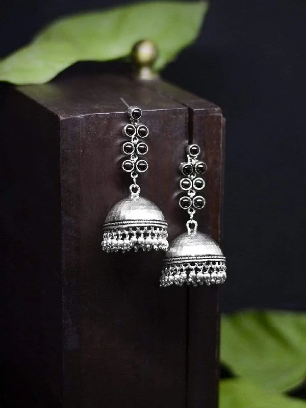 Upgrade Your Jewelry Collection For Less Rubans Oxidised Silver Plated Black Colorstone Long Jhumka Earrings