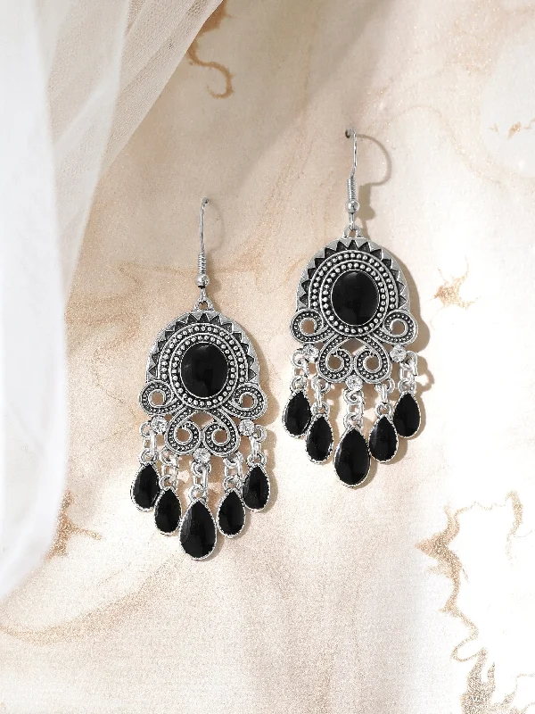 Special Jewelry Deals – Upgrade Your Collection Rubans Oxidised Silver Toned Handcrafted Black Enamel Handpainted Drop Earrings