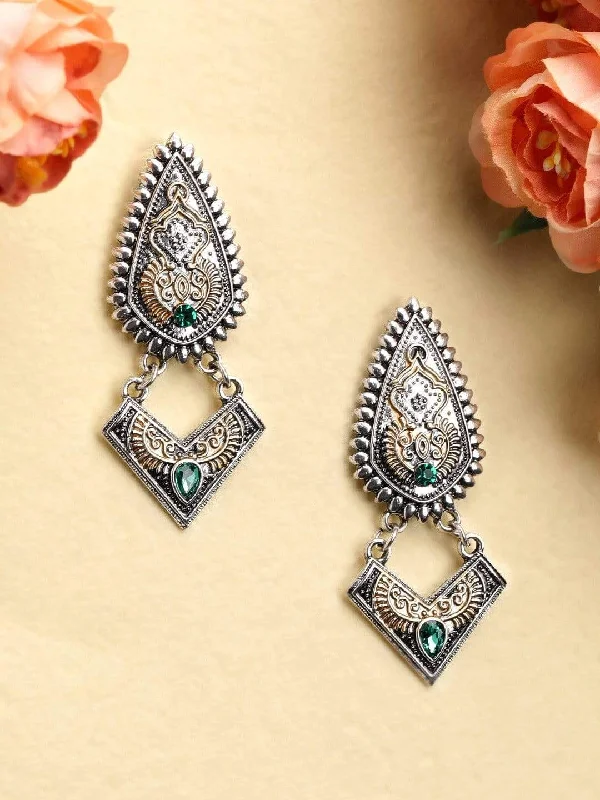 Elevate Your Jewelry Collection With Limited-Time Savings Rubans  Silver Plated Oxidised Handcrafted Dual Toned Drop Earrings