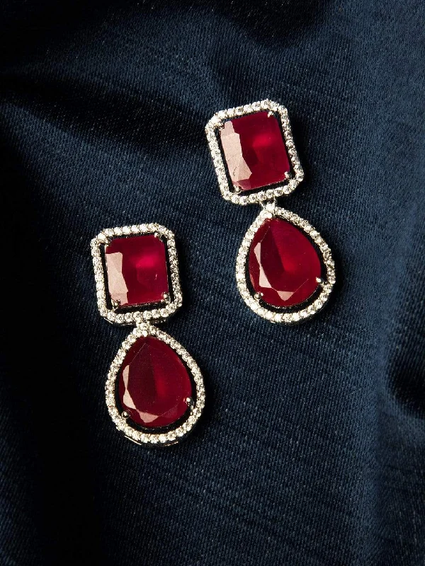 Best-Selling Jewelry Styles Now At Exclusive Discounts Rubans Silver Toned CZ Studded Ruby Embellished Drop Earrings