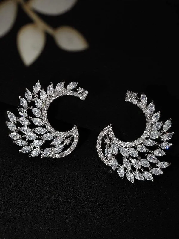 Buy More, Save More On Stunning Jewelry Pieces Rubans Silver Toned Zircon Stone Studded Statement Stud Earring