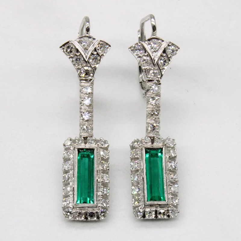 Shop High-Quality Jewelry At Jaw-Dropping Discounts Synthetic Emerald & Natural Diamond Drop Earrings | 0.60ctw, 0.56ctw |