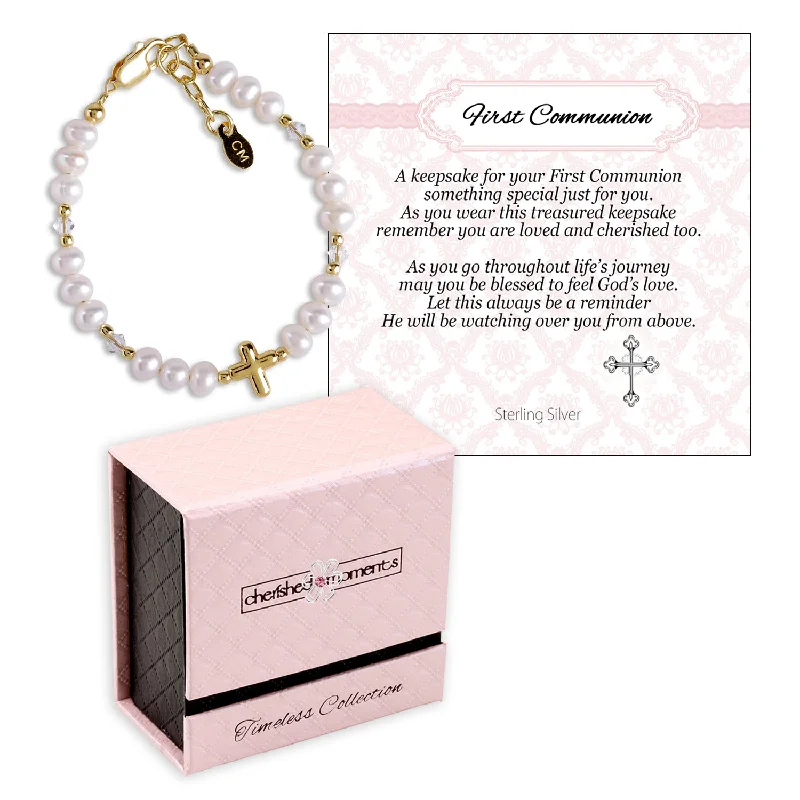 Affordable Luxury Jewelry – Style At A Great Price 14K Gold-Plated Pearl Cross Bracelet First Communion Gift for Girls