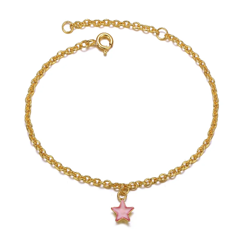 Dazzle With Discounts – Shop Jewelry On Sale 14k Gold Plated Pink Enamel Lucky Star Drop Charm Bracelet