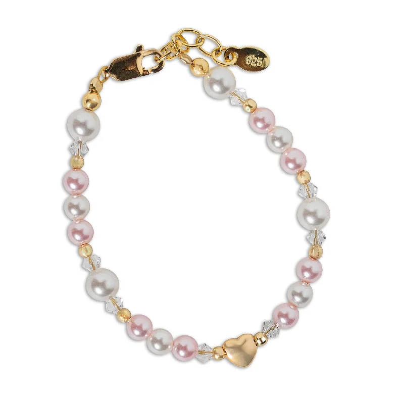 Premium Diamond Jewelry At Once-In-A-Lifetime Discounts 14K Gold-Plated Pink and White Pearl Heart Bracelet for Babies and Kids