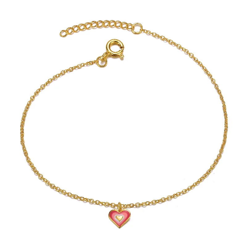 Chic, Trendy, And Affordable Jewelry Sale 14k Gold Plated Red & Pink Enamel Halo Heart Charm Bracelet