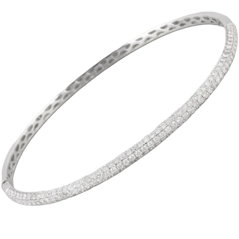 Limited-Stock Jewelry Clearance – Grab Your Favorites Now 14k White Gold Halfway Pave Diamond 3.50mm Hinged Bangle Bracelet 1.65ctw G SI1