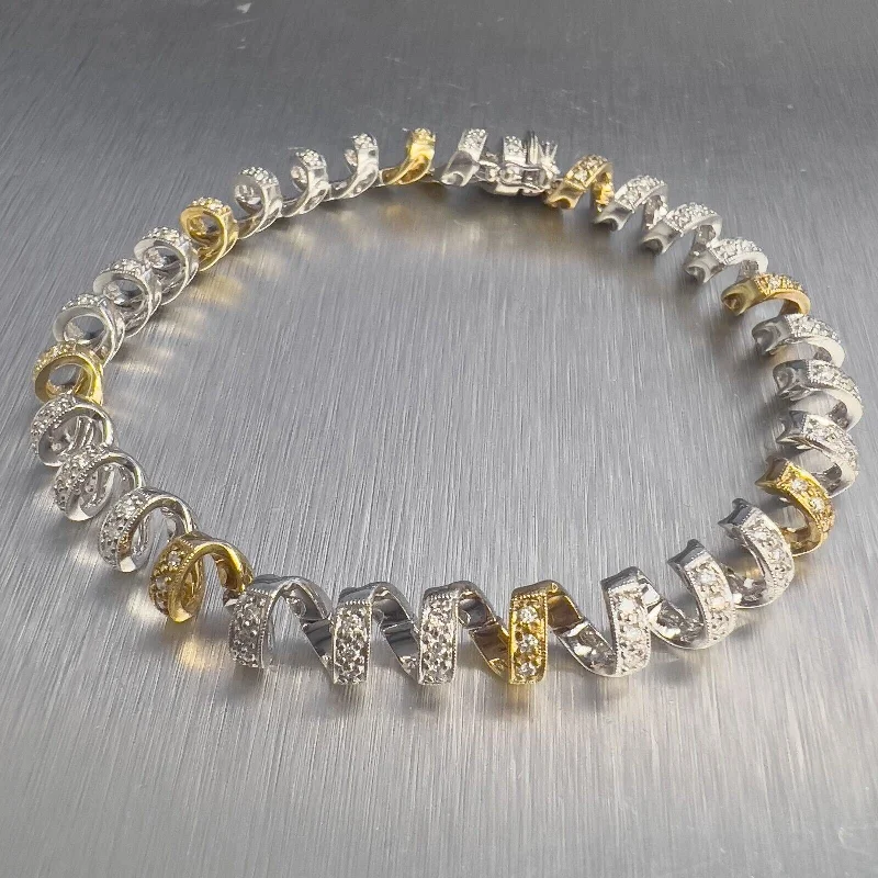 Make Your Outfit Shine With Discounted Jewelry 14k White & Yellow Gold Diamond Twist Swirl Link Bracelet 0.80ctw 7" 17g