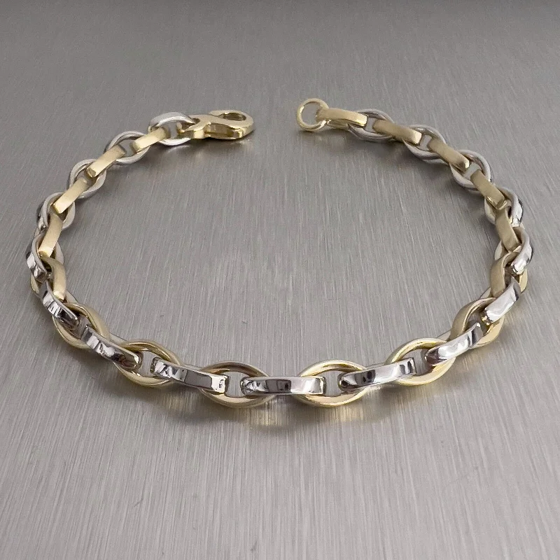 Limited-Stock Jewelry Sale – Shop Before It's Gone 14k White & Yellow Gold Two Tone Fancy Marquise Link Chain Bracelet 8" 19.6g