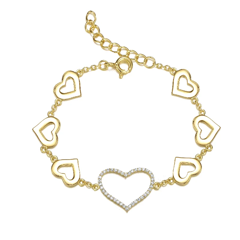 Your Dream Jewelry At Dream Prices 14k Yellow Gold Plated with Cubic Zirconia Heart Halo Charm Bracelet in Sterling Silver