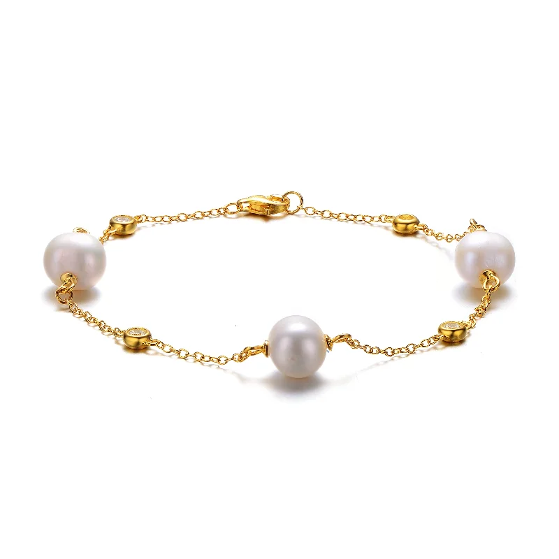 Best Jewelry Deals – Shop Premium Pieces At Great Prices 14k Yellow Gold Plated with Freshwater Pearl & Cubic Zirconia Bezel Station Bracelet