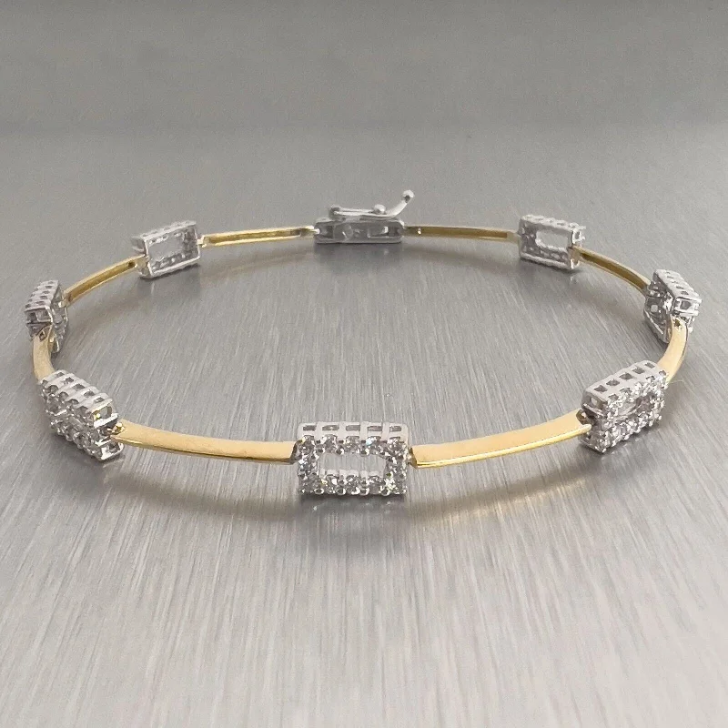 Grab Exquisite Jewelry At The Lowest Prices 18k White & Yellow Gold Diamond Rectangle Station Bracelet 1.00ctw 7" 6.4g