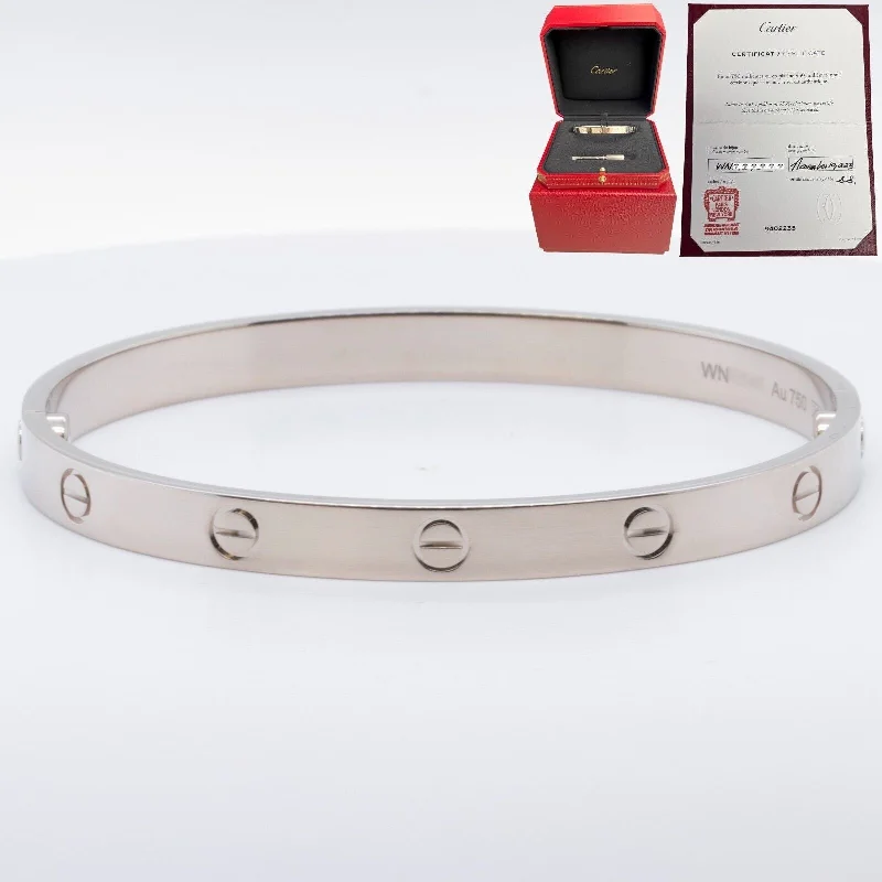 Shine Bright With Our Special Jewelry Promotions 2024 NEW STYLE Cartier Love 18k White Gold Bangle Bracelet Size 19 BOX & CERT