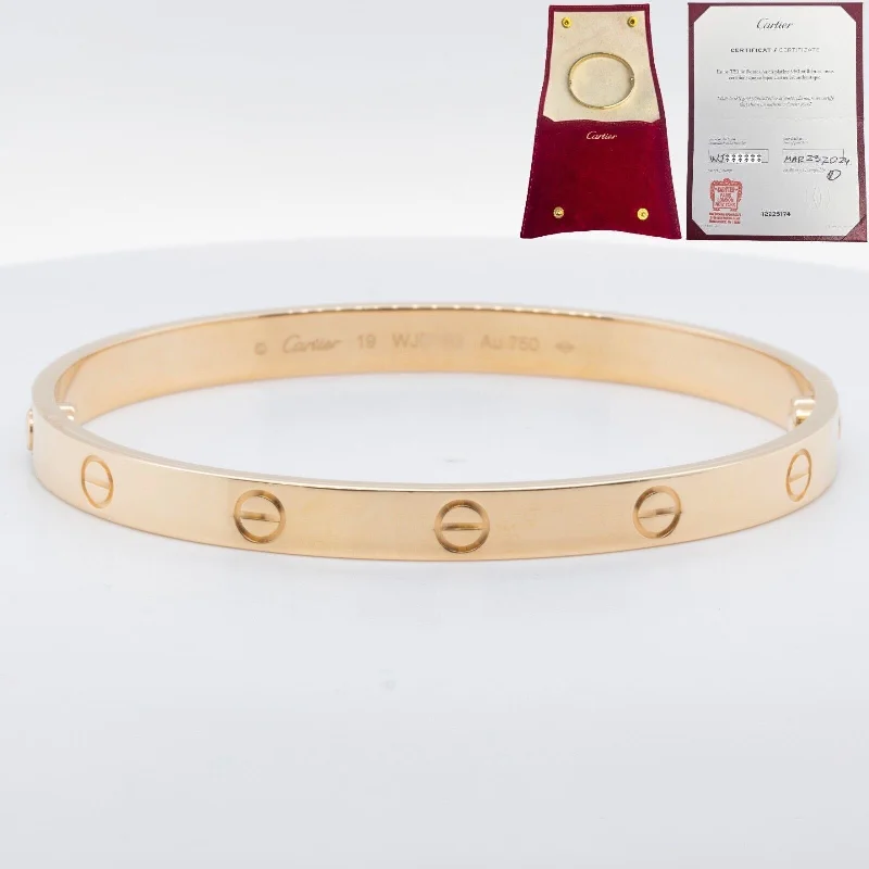 Final Call – Shop Exquisite Jewelry Before It's Gone 2024 NEW STYLE Cartier Love 18k Yellow Gold Bangle Bracelet Size 19 POUCH & CERT