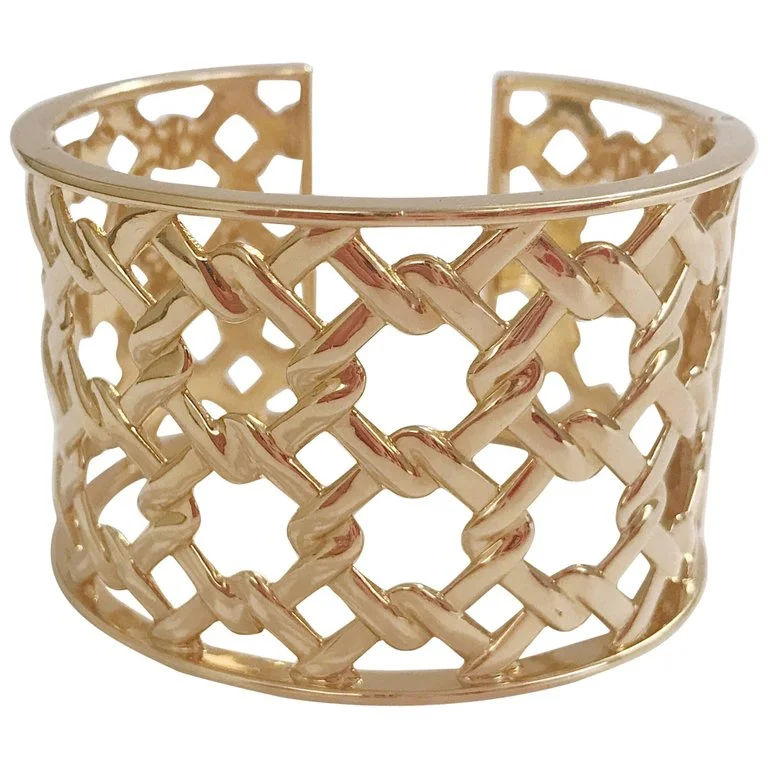 Limited-Time Jewelry Sale – Elegant Styles At Less Basket Weave Yellow Gold Hinged Cuff Bracelet