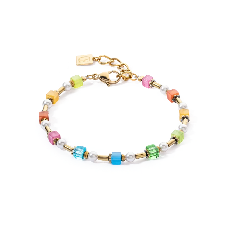 Huge Savings On Premium Jewelry Styles Bracelet Mini Cubes & Pearls Mix gold-rainbow