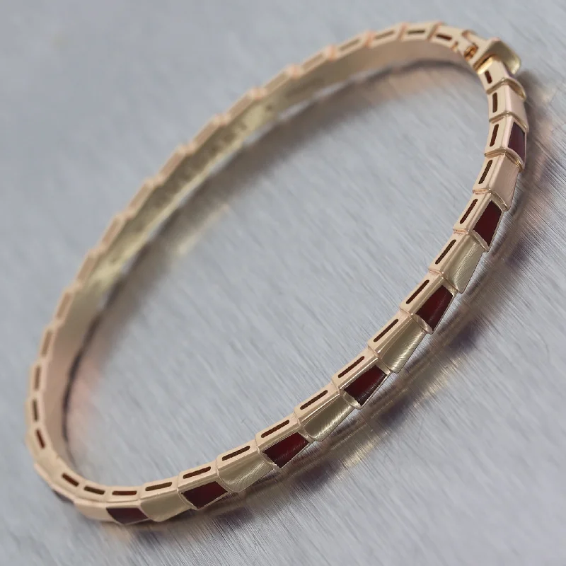 Grab Stylish Jewelry Before The Sale Ends BVLGARI 18k Rose Gold Carnelian Serpenti Viper Bangle Bracelet