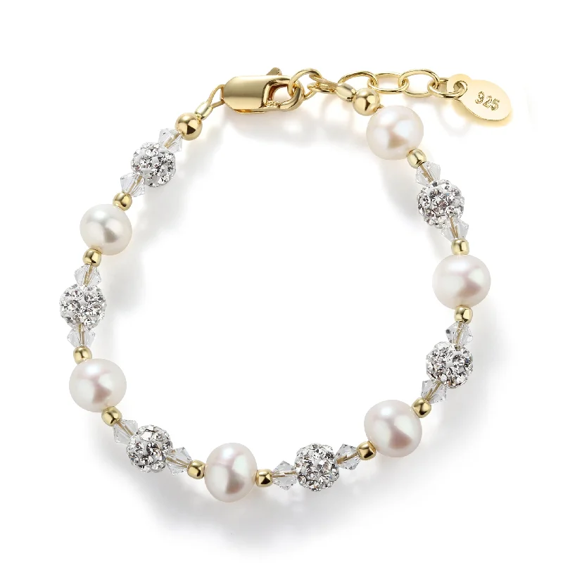 Timeless Elegance, Temporary Discounts – Act Fast 14K Gold Plated Simulated Pearl and Sparkling Stardust Children's Bracelet