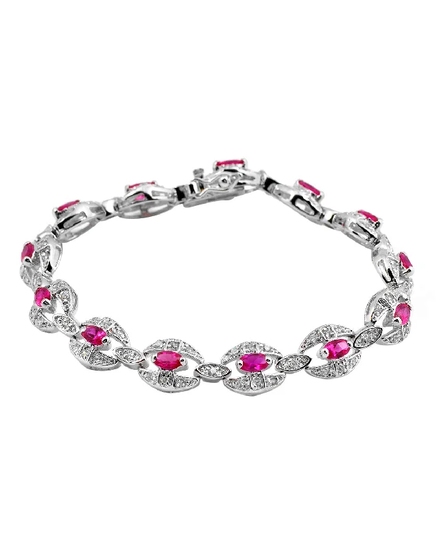 Must-Have Jewelry Pieces At Reduced Prices Cubic Zirconia Sterling Silver Red Cubic Zirconia Link Fashion Bracelet