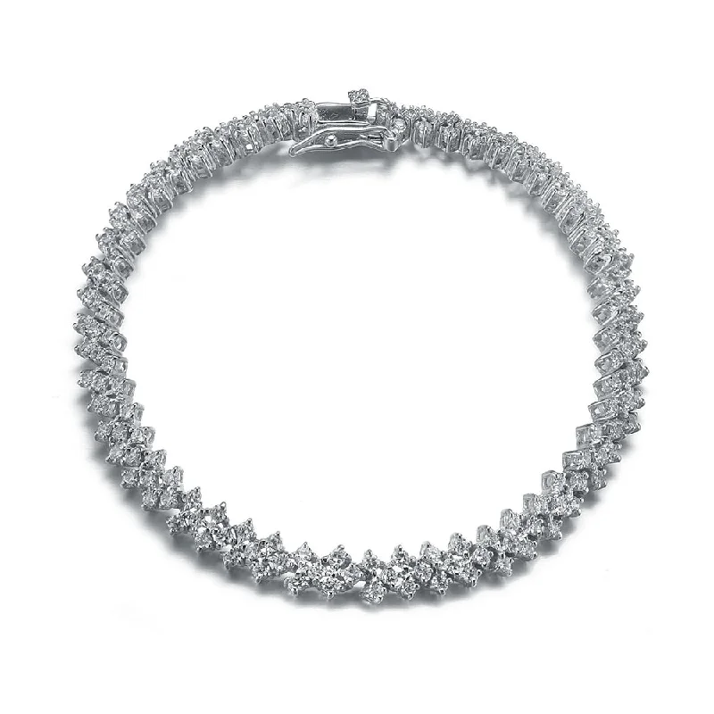 Beautiful Jewelry, Breathtaking Discounts – Hurry In Cubic Zirconia Sterling Silver Rhodium Plated Three Row Tennis Bracelet